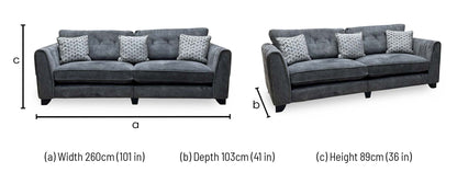 ‘Mariah’ Dapple Moleskin-Tri Brass Insert Velvet Fabric 4 Seater Classic Back Split Frame Sofa