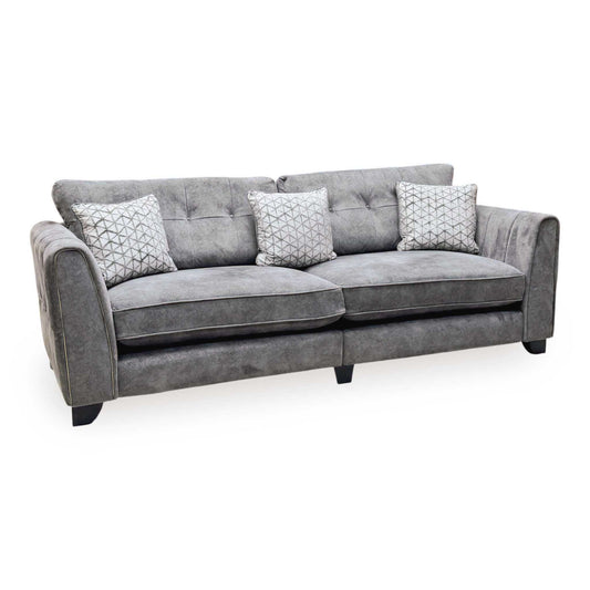 ‘Mariah’ Dapple Moleskin-Tri Brass Insert Velvet Fabric 4 Seater Classic Back Split Frame Sofa