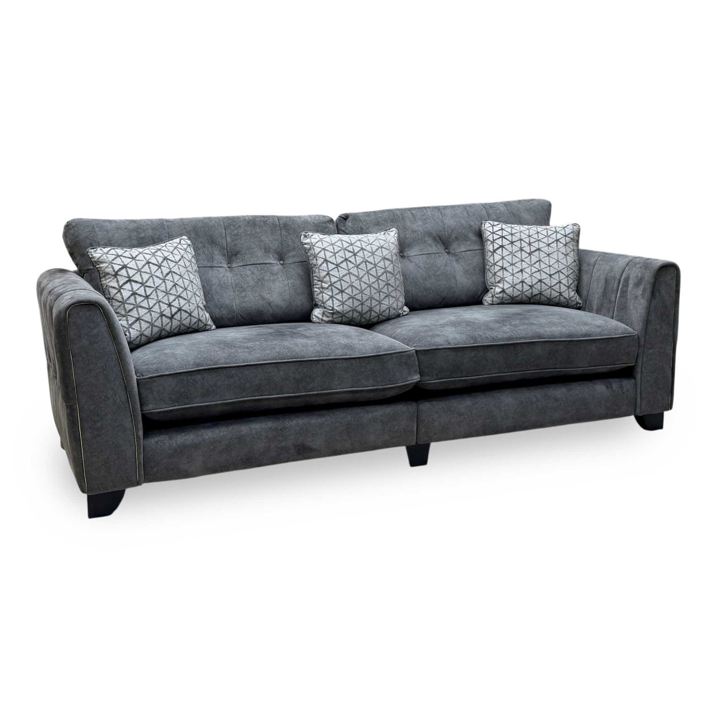 ‘Mariah’ Dapple Moleskin-Tri Brass Insert Velvet Fabric 4 Seater Classic Back Split Frame Sofa