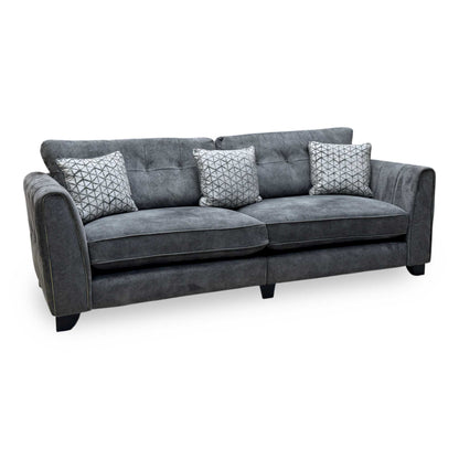 ‘Mariah’ Dapple Moleskin-Tri Brass Insert Velvet Fabric 4 Seater Classic Back Split Frame Sofa