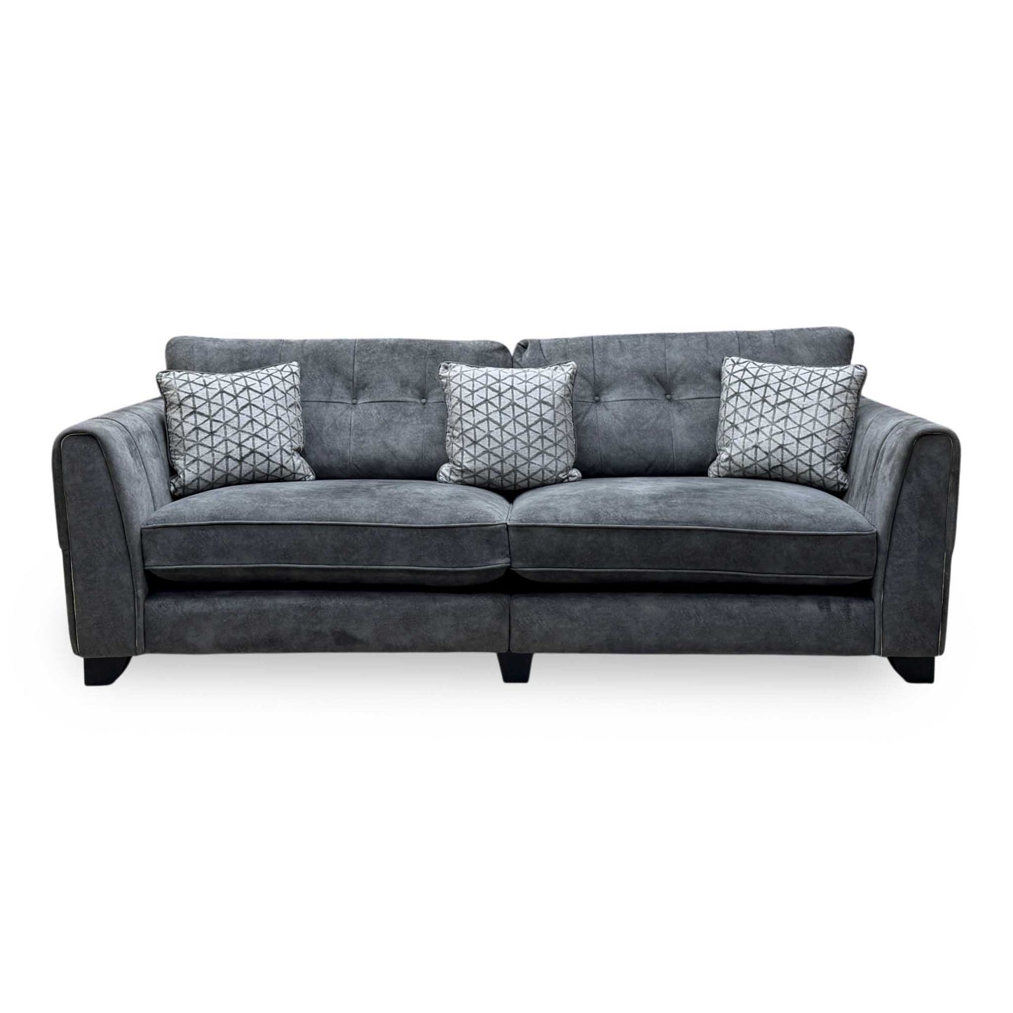 ‘Mariah’ Dapple Moleskin-Tri Brass Insert Velvet Fabric 4 Seater Classic Back Split Frame Sofa