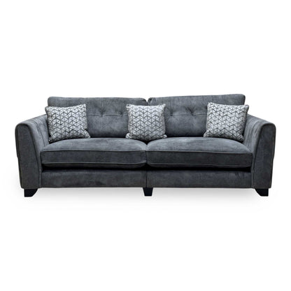 ‘Mariah’ Dapple Moleskin-Tri Brass Insert Velvet Fabric 4 Seater Classic Back Split Frame Sofa