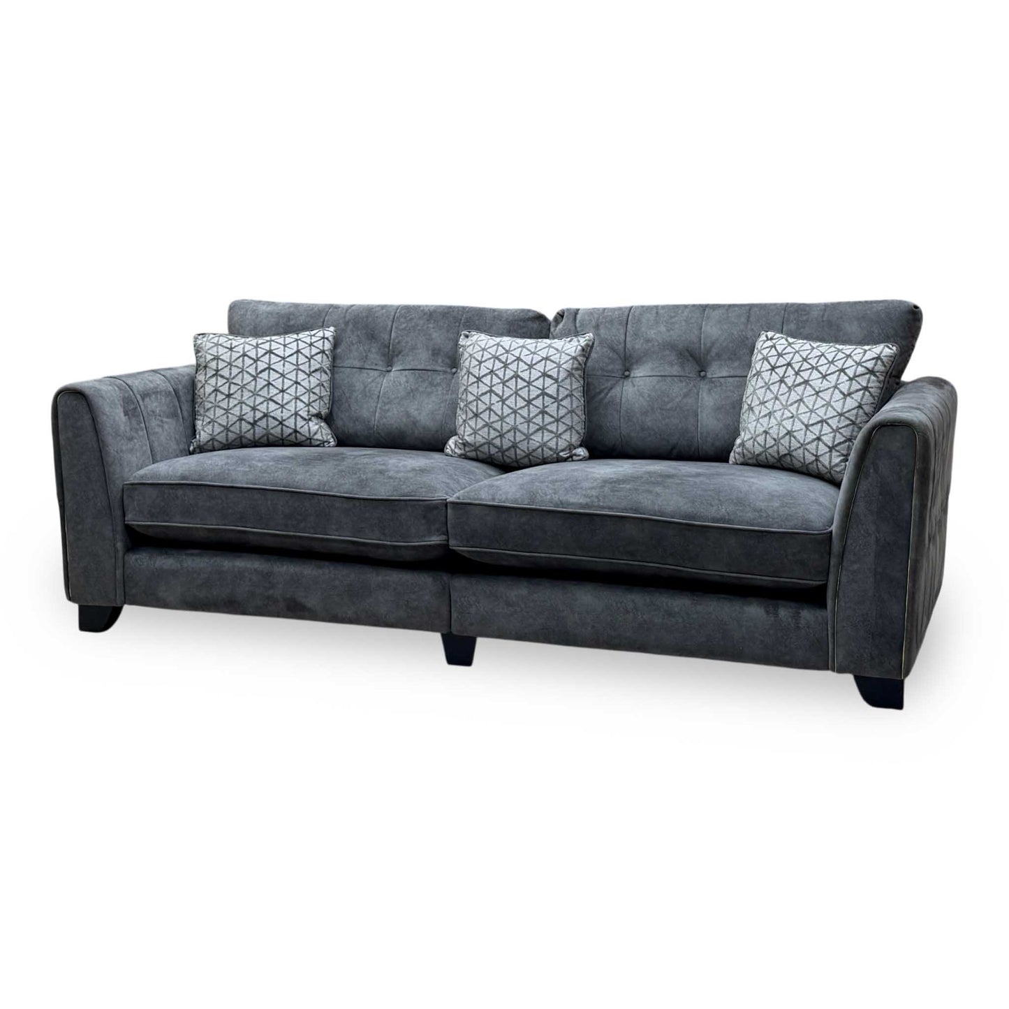 ‘Mariah’ Dapple Moleskin-Tri Brass Insert Velvet Fabric 4 Seater Classic Back Split Frame Sofa