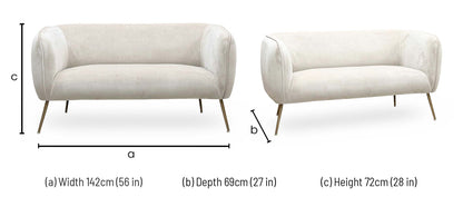 ‘Juliana’ Beige Velvet Fabric 2 Seater Sofa