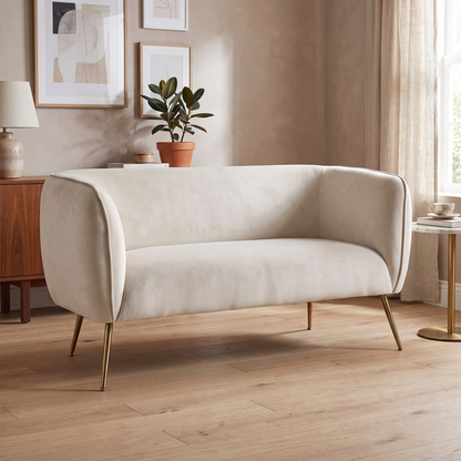 ‘Juliana’ Beige Velvet Fabric 2 Seater Sofa