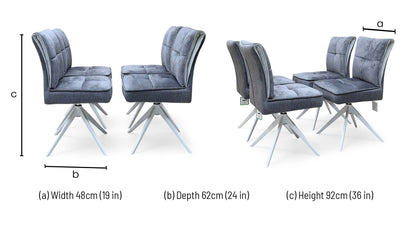 ‘Glacier’ Grey Fabric Set of 4 Swivel Dining Chairs