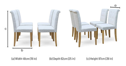 Furnitureland ‘Augusta’ Clay Grey Fabric Set of 4 Roll Back Upholstered Dining Chairs