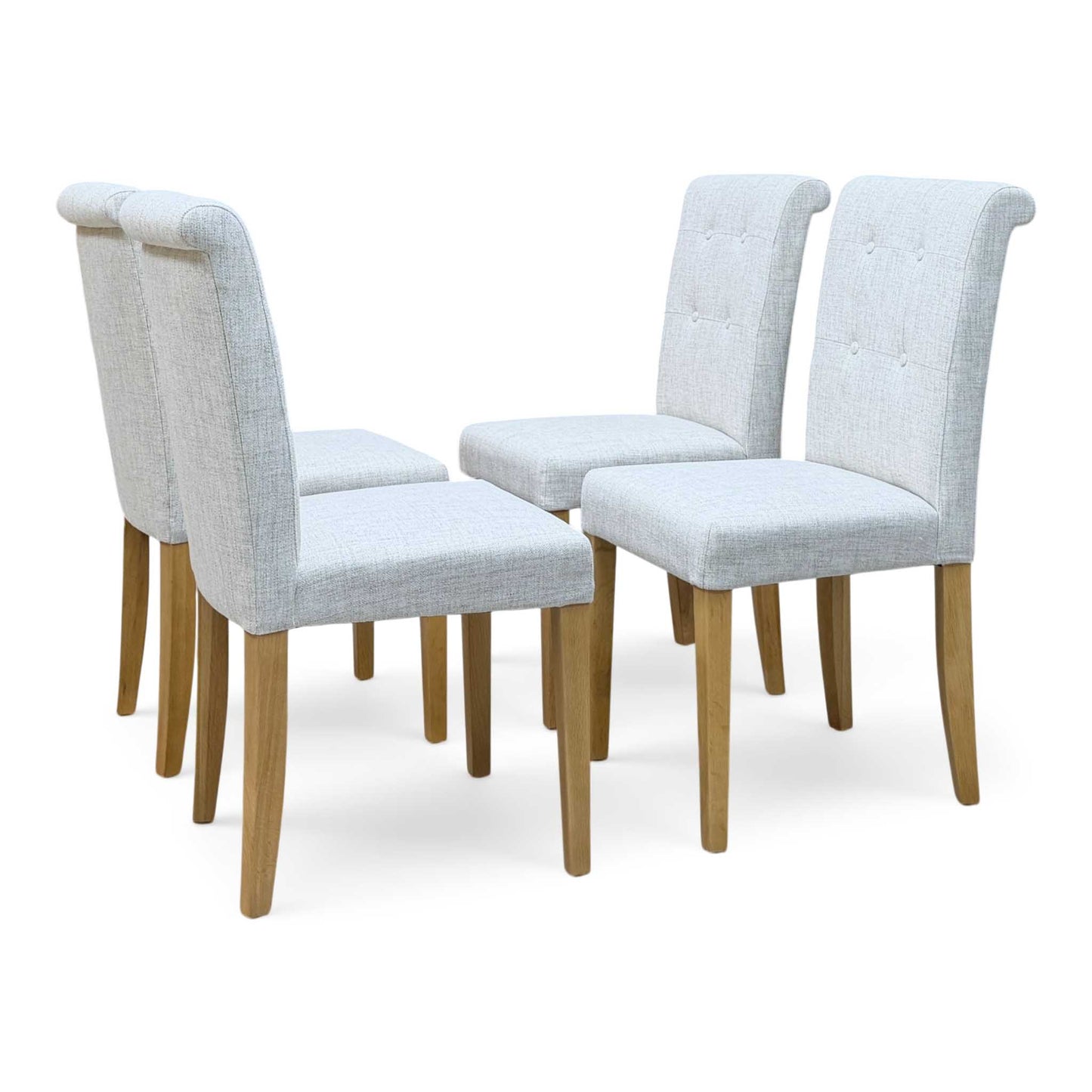 Furnitureland ‘Augusta’ Clay Grey Fabric Set of 4 Roll Back Upholstered Dining Chairs