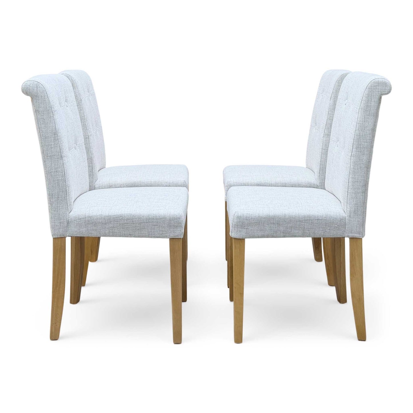 Furnitureland ‘Augusta’ Clay Grey Fabric Set of 4 Roll Back Upholstered Dining Chairs