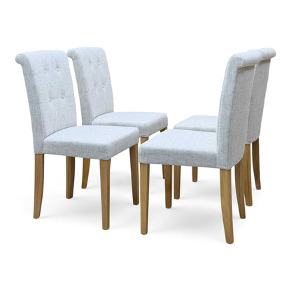 Furnitureland ‘Augusta’ Clay Grey Fabric Set of 4 Roll Back Upholstered Dining Chairs