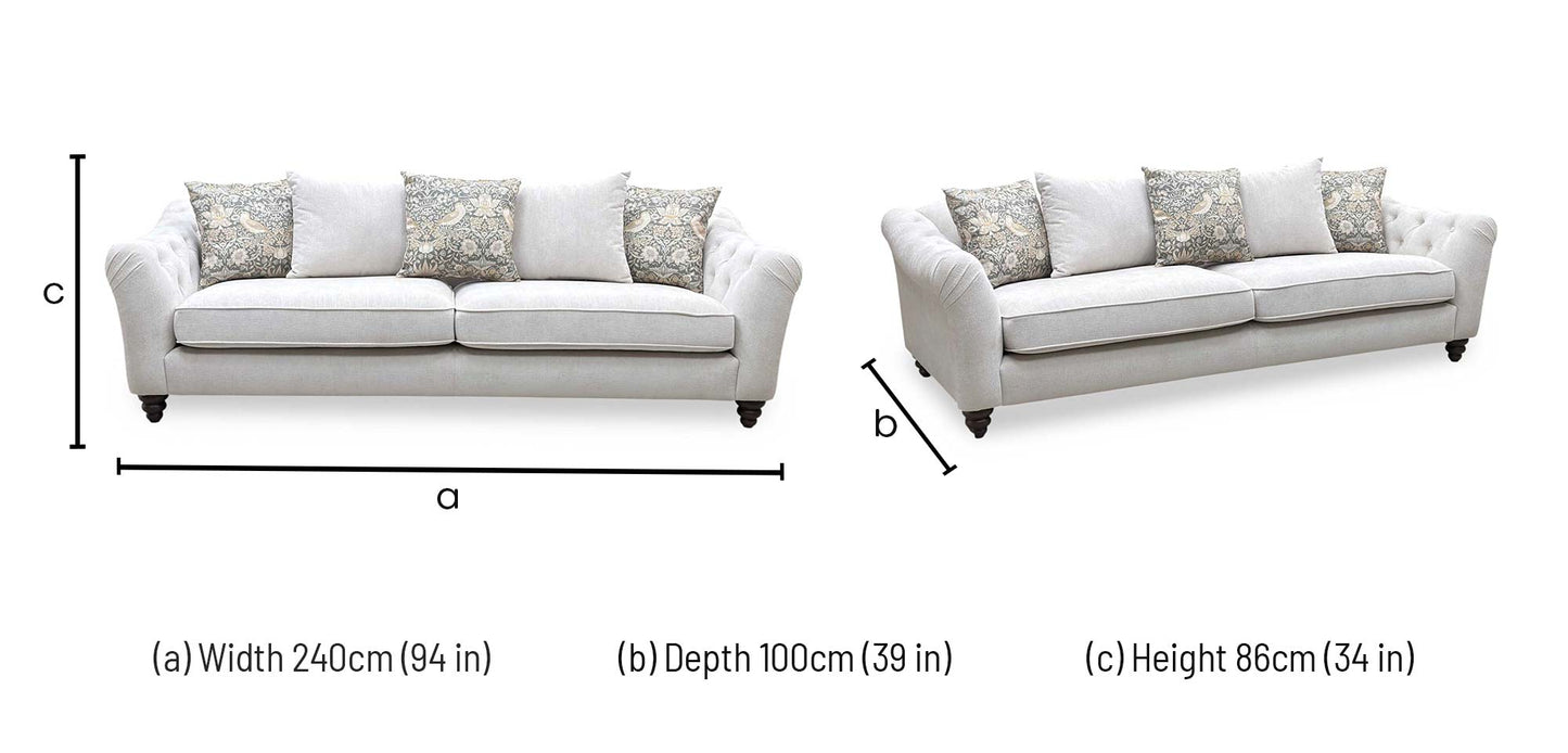 ‘Rita’ Ivory Genoa Marble Fabric 4 Seater Scatter Back Sofa