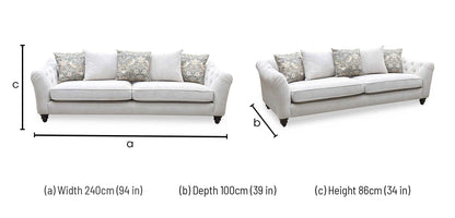 ‘Rita’ Ivory Genoa Marble Fabric 4 Seater Scatter Back Sofa