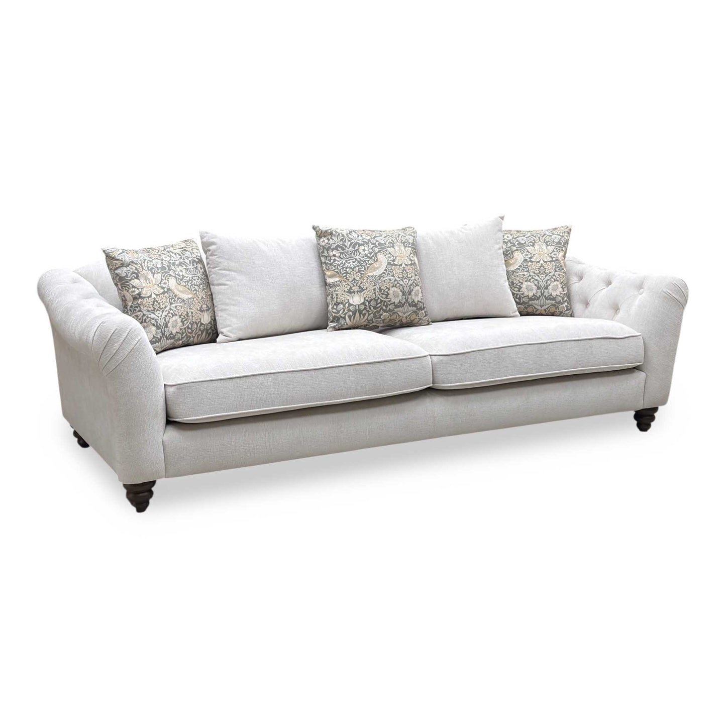 ‘Rita’ Ivory Genoa Marble Fabric 4 Seater Scatter Back Sofa