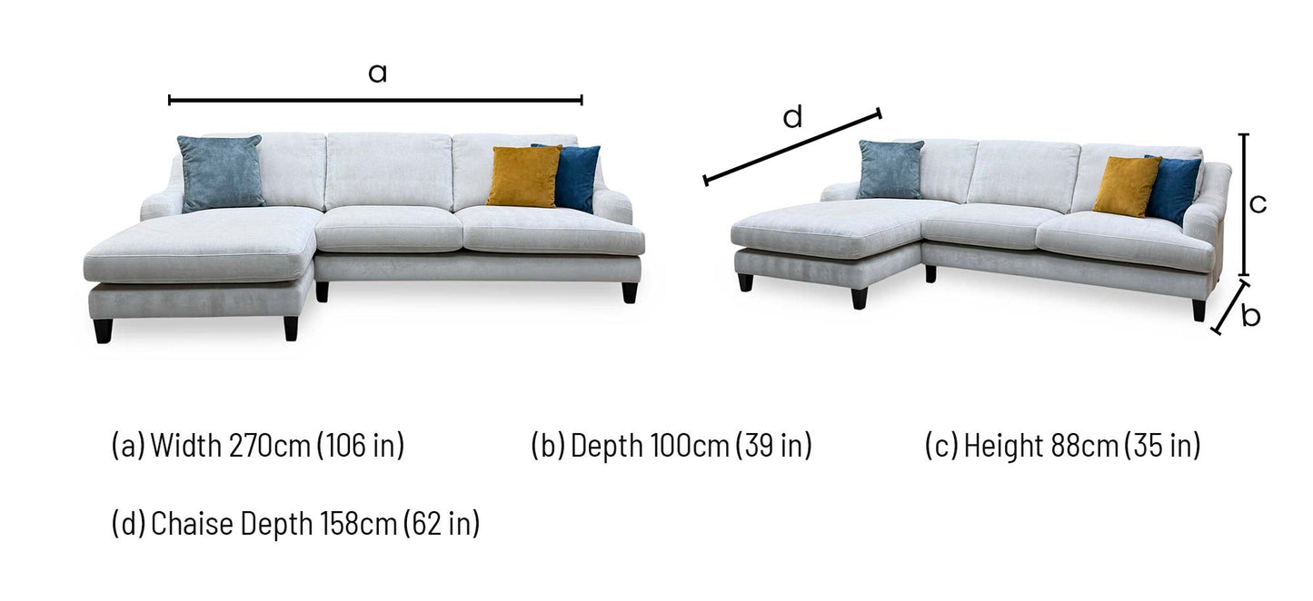 ‘Tiana’ Ivory White Chenille Fabric Left Hand Facing Chaise End Sofa