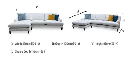 ‘Tiana’ Ivory White Chenille Fabric Left Hand Facing Chaise End Sofa