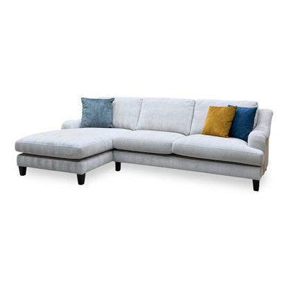 ‘Tiana’ Ivory White Chenille Fabric Left Hand Facing Chaise End Sofa