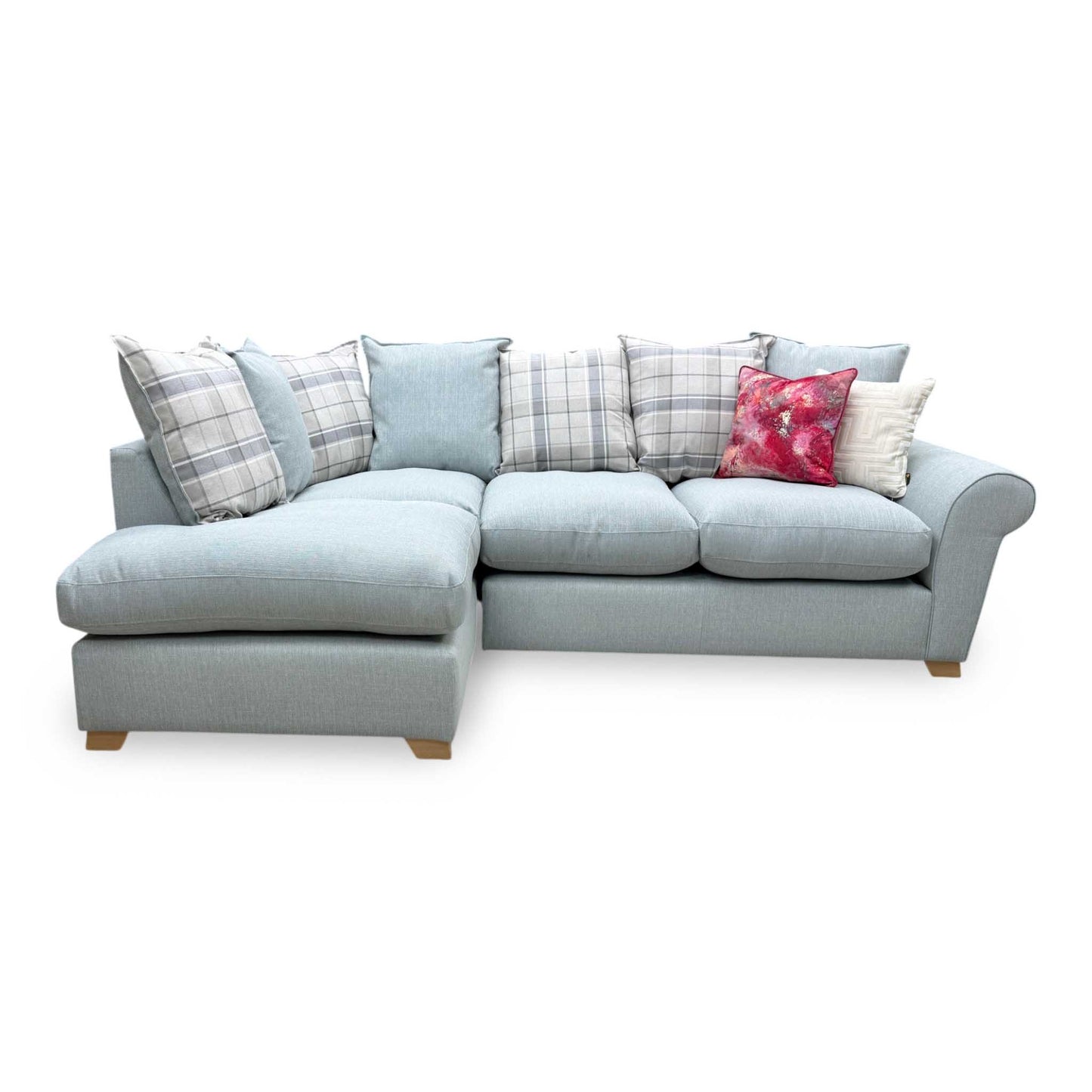 'Owen' Sky Blue Combination Cotswold Combination Fabric Pillow Back Right Hand Facing Arm Corner Sofa – view 4