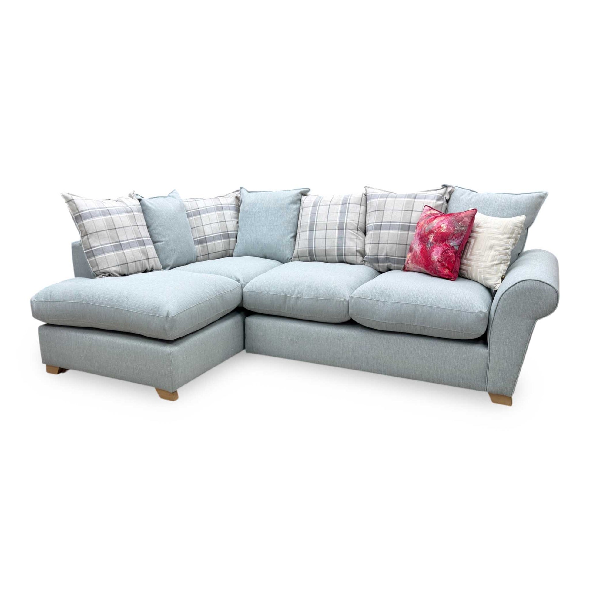 'Owen' Sky Blue Combination Cotswold Combination Fabric Pillow Back Right Hand Facing Arm Corner Sofa
