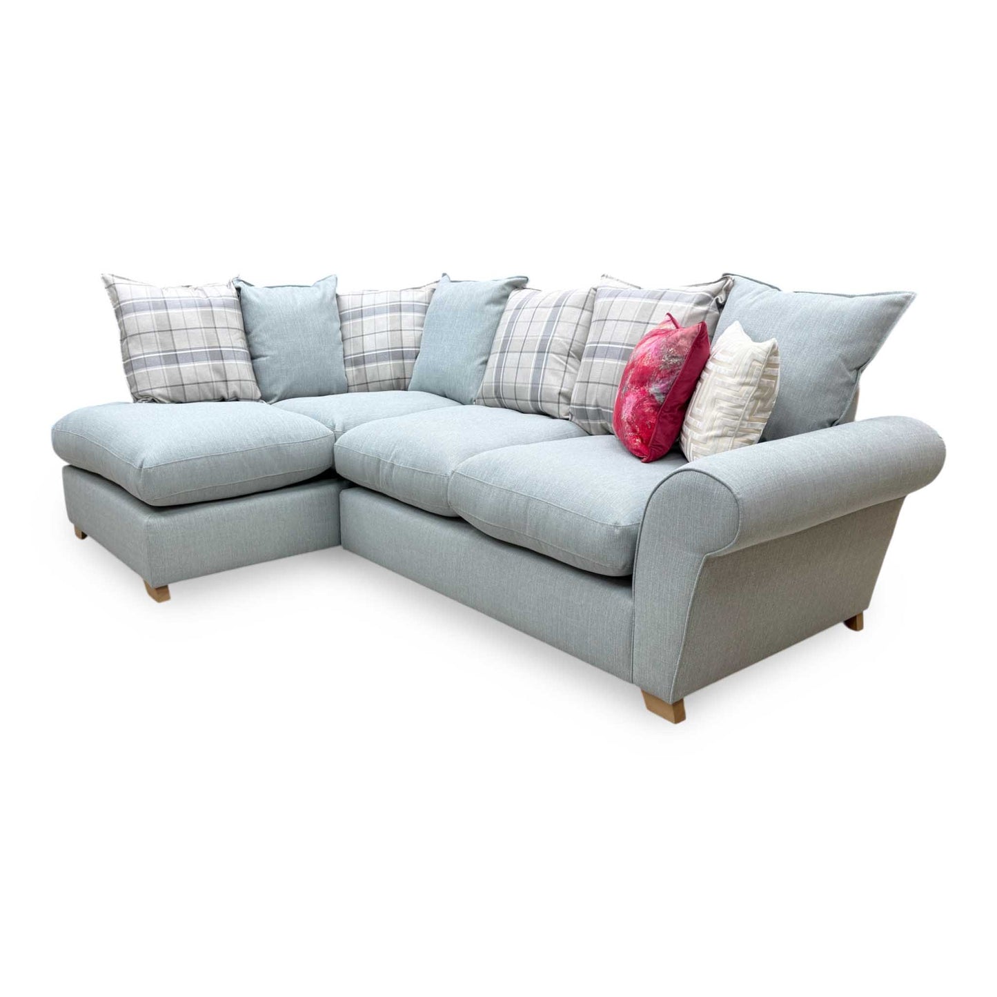 'Owen' Sky Blue Combination Cotswold Combination Fabric Pillow Back Right Hand Facing Arm Corner Sofa – view 5
