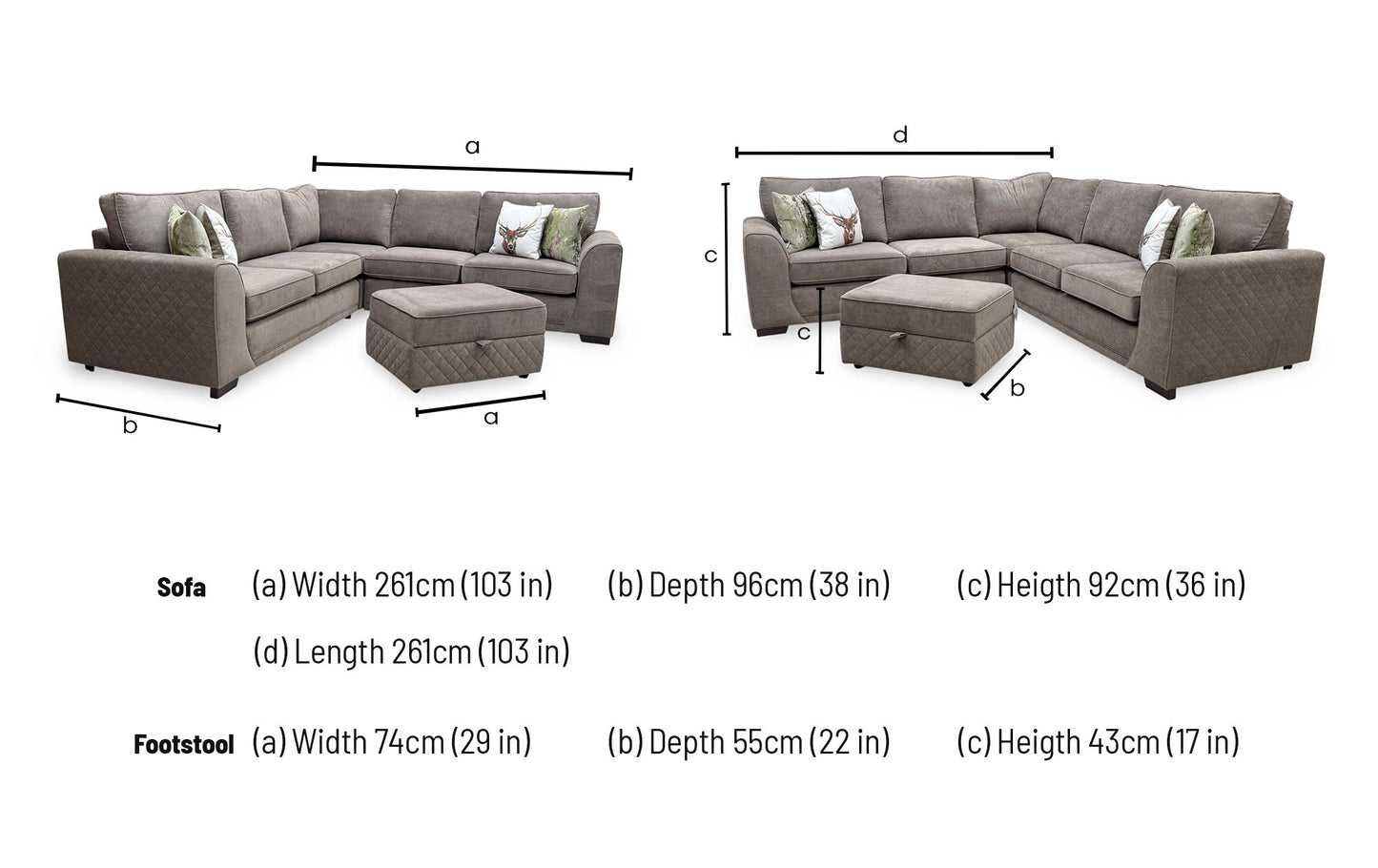 'Orka' Cocoa Brown Plaza Linen Fabric Large Corner Sofa + Large Storage Footstool – view 9