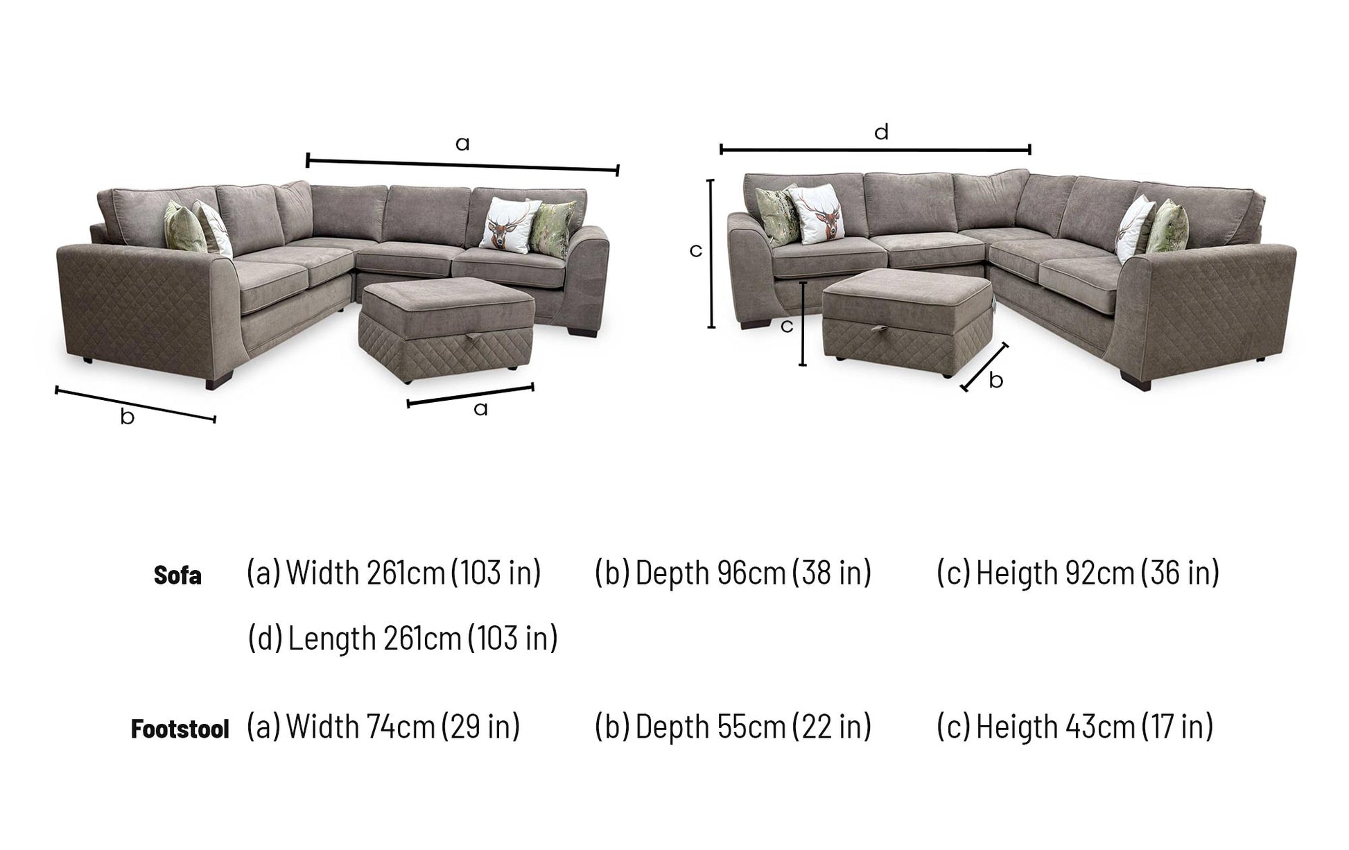 'Orka' Cocoa Brown Plaza Linen Fabric Large Corner Sofa + Large Storage Footstool – view 9