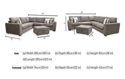 'Orka' Cocoa Brown Plaza Linen Fabric Large Corner Sofa + Large Storage Footstool – view 9