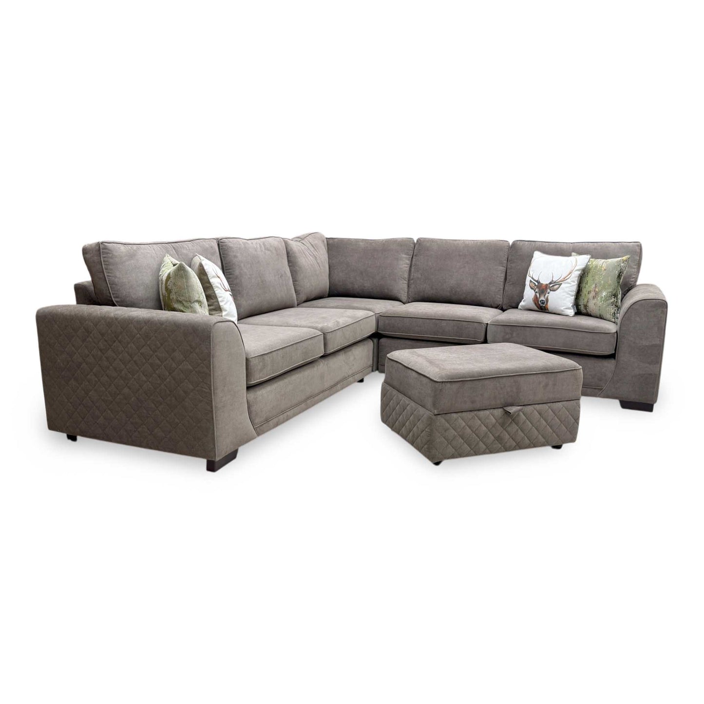 'Orka' Cocoa Brown Plaza Linen Fabric Large Corner Sofa + Large Storage Footstool – view 4