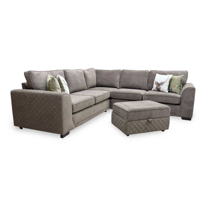 'Orka' Cocoa Brown Plaza Linen Fabric Large Corner Sofa + Large Storage Footstool – view 4