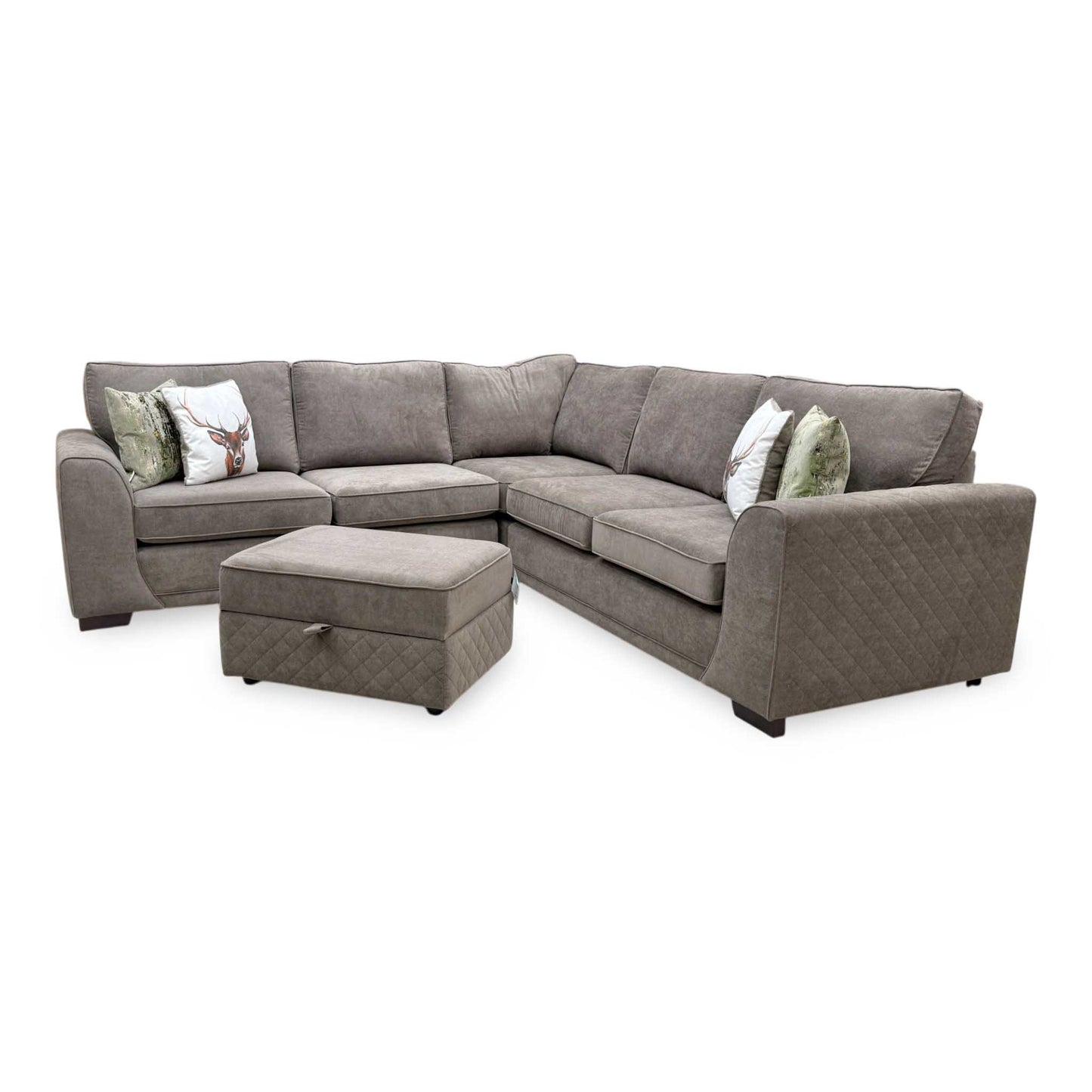 'Orka' Cocoa Brown Plaza Linen Fabric Large Corner Sofa + Large Storage Footstool – view 5