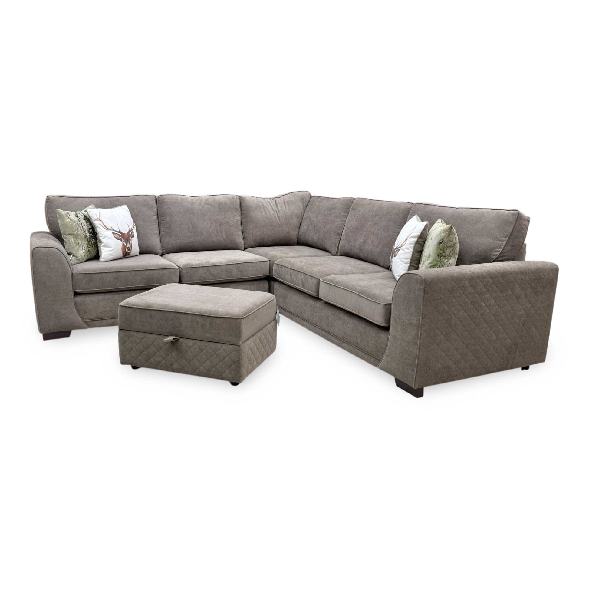 'Orka' Cocoa Brown Plaza Linen Fabric Large Corner Sofa + Large Storage Footstool – view 5