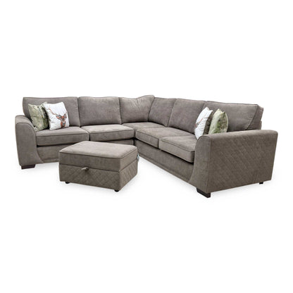 'Orka' Cocoa Brown Plaza Linen Fabric Large Corner Sofa + Large Storage Footstool – view 5