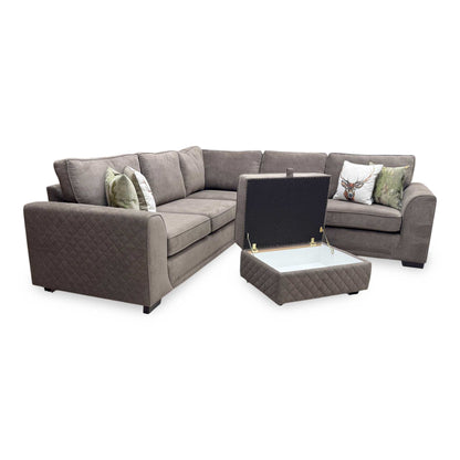 'Orka' Cocoa Brown Plaza Linen Fabric Large Corner Sofa + Large Storage Footstool – view 6