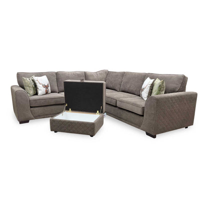 'Orka' Cocoa Brown Plaza Linen Fabric Large Corner Sofa + Large Storage Footstool – view 7