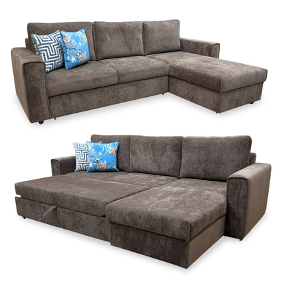 'Mia' Chocolate Brown Catalina Chenille Fabric Right Hand Facing Chaise Sofa with Extendable Footrest