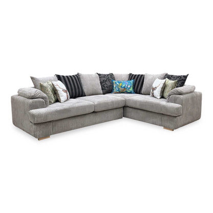 'Celine’ Steel Grey Jumbo Cord Fabric Left Arm Facing 2 Seater Pillow Back Corner Sofa