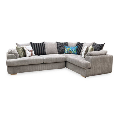 'Celine’ Steel Grey Jumbo Cord Fabric Left Arm Facing 2 Seater Pillow Back Corner Sofa