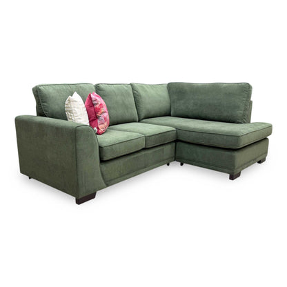 'Orka' Thyme Green Graceland Fabric Left Hand Facing Arm Compact 3 Piece Open End Corner Sofa