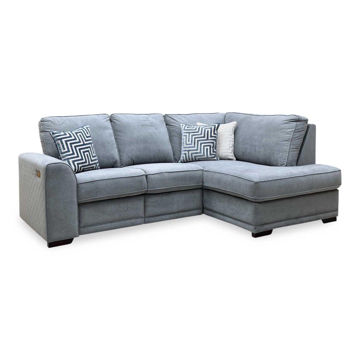 ‘Orka’ Graphite Grey Graceland Fabric Left Hand Facing Arm 2 Piece Motion Open End Corner Sofa