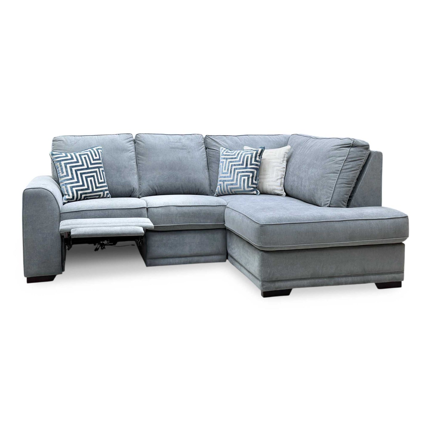 ‘Orka’ Graphite Grey Graceland Fabric Left Hand Facing Arm 2 Piece Motion Open End Corner Sofa