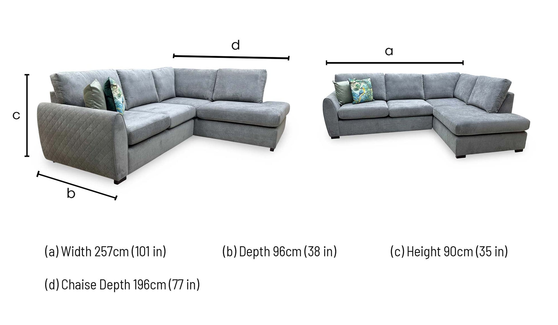 'Porto' Graphite Grey Graceland Fabric Quilted Arm Right Hand Facing Corner Sofa – view 7