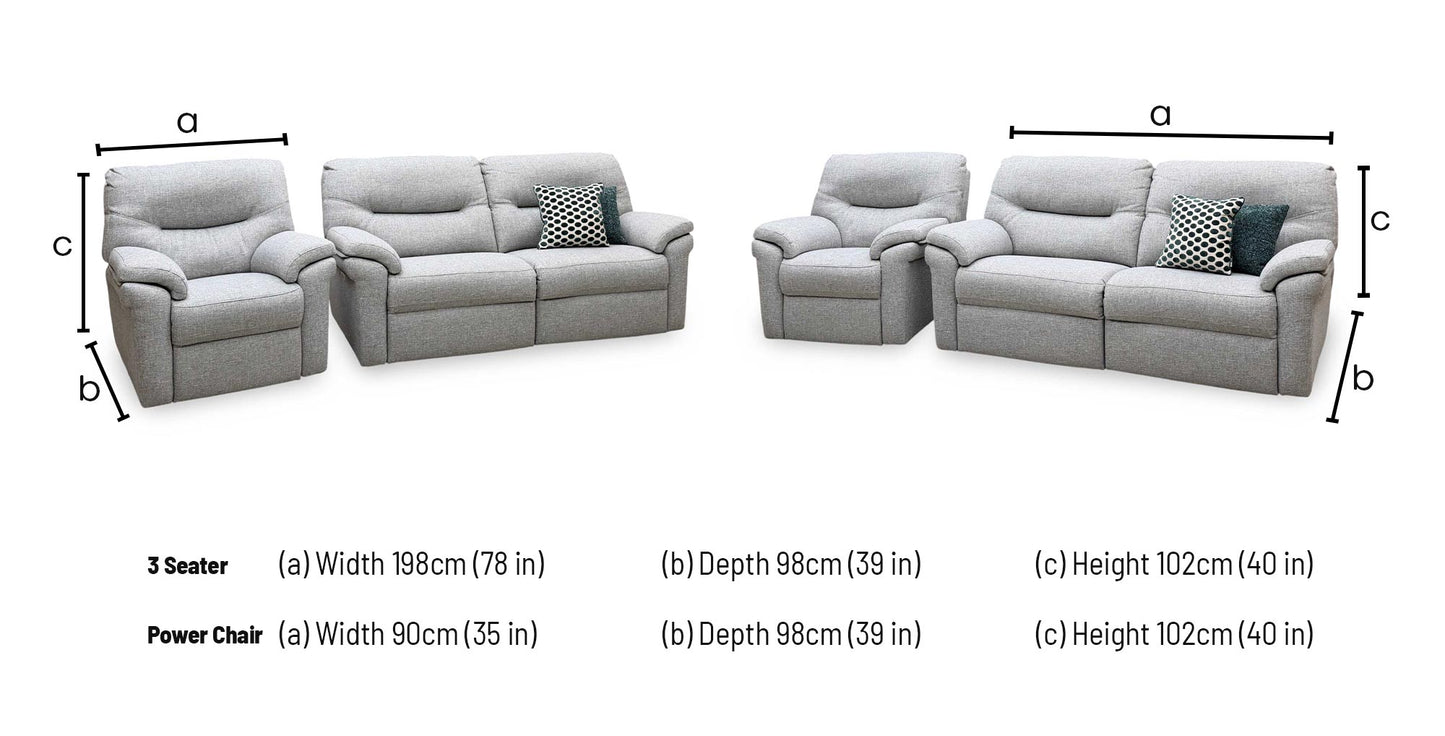 G Plan ‘Seattle’ Grey Fabric 3 Seater Power Recliner Sofa + Power Chair – view 10