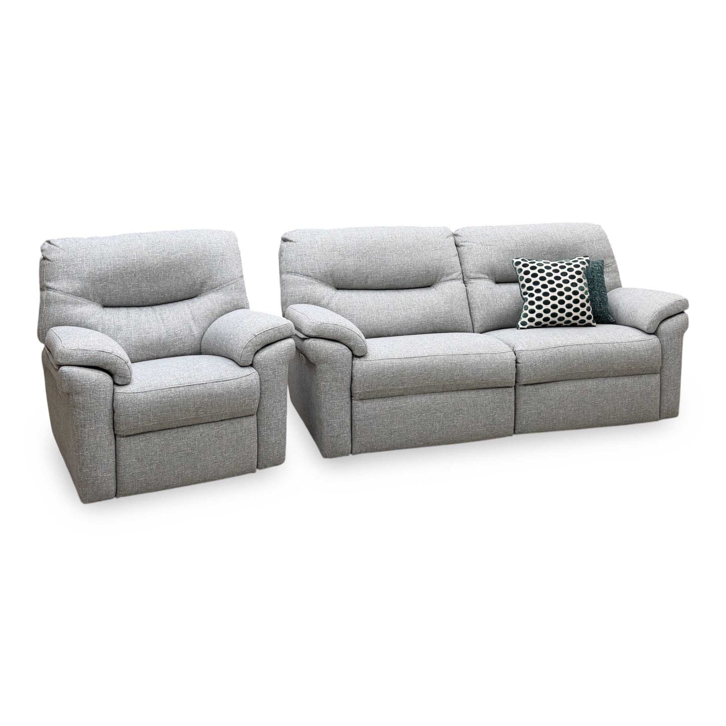 G Plan ‘Seattle’ Grey Fabric 3 Seater Power Recliner Sofa + Power Chair – view 6