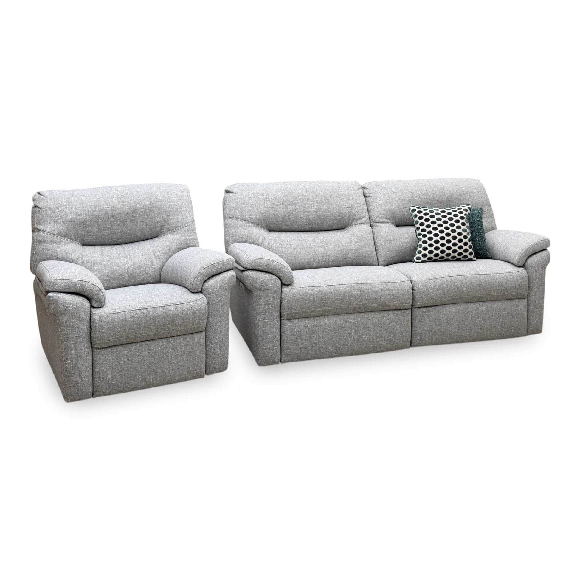 G Plan ‘Seattle’ Grey Fabric 3 Seater Power Recliner Sofa + Power Chair – view 6