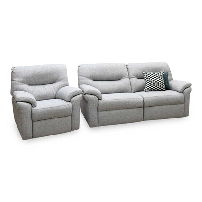 G Plan ‘Seattle’ Grey Fabric 3 Seater Power Recliner Sofa + Power Chair – view 6