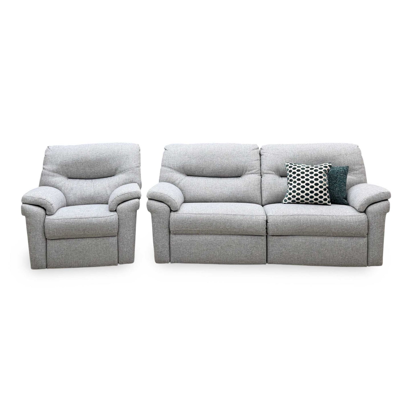 G Plan ‘Seattle’ Grey Fabric 3 Seater Power Recliner Sofa + Power Chair – view 4