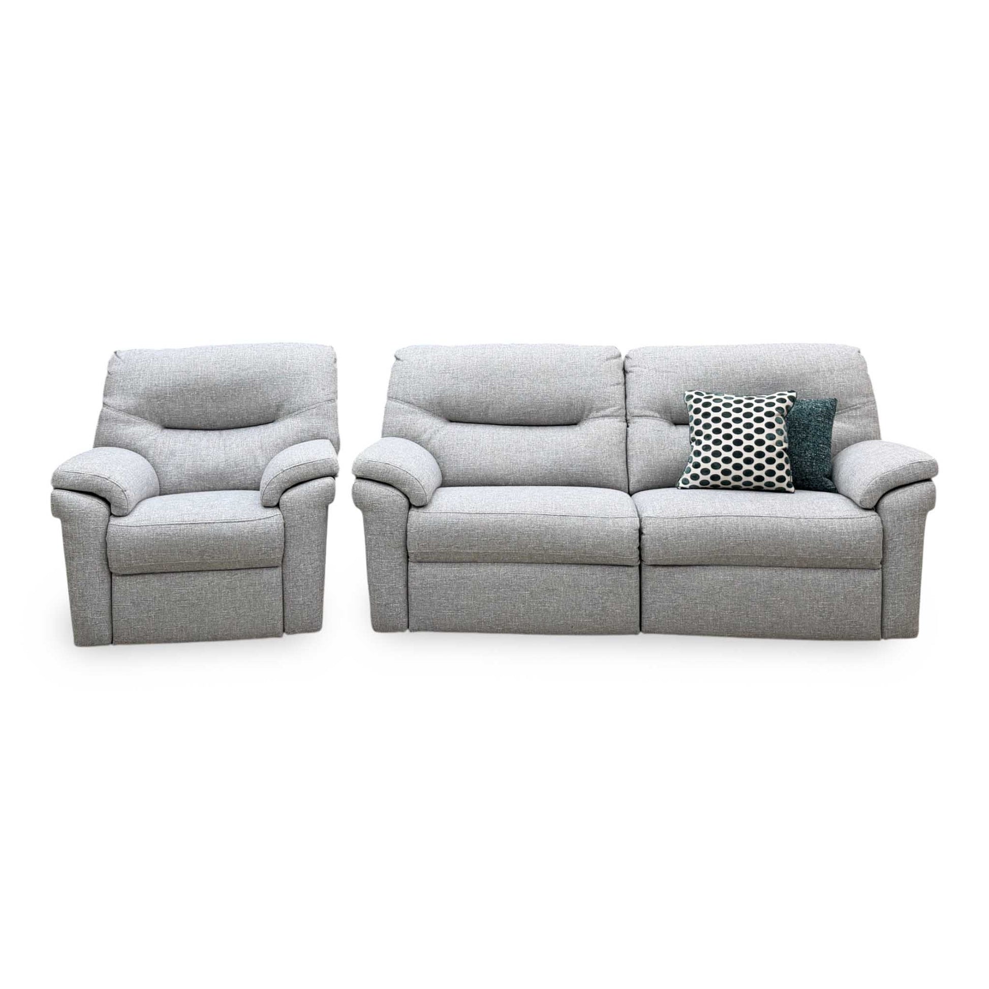 G Plan ‘Seattle’ Grey Fabric 3 Seater Power Recliner Sofa + Power Chair – view 4
