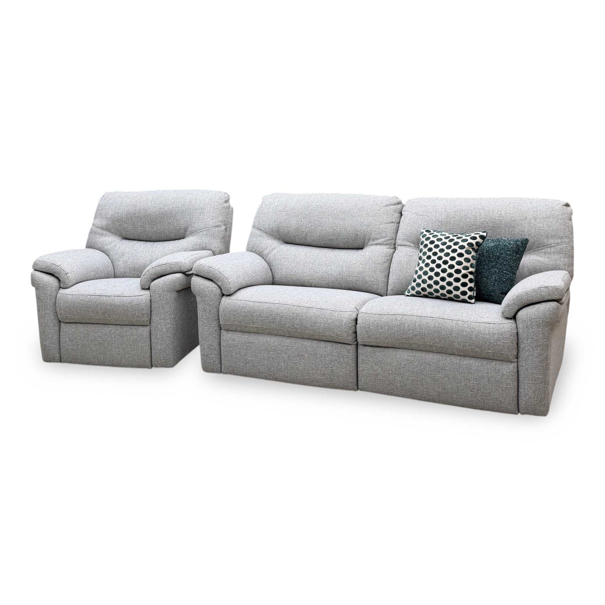 G Plan ‘Seattle’ Grey Fabric 3 Seater Power Recliner Sofa + Power Chair – view 7