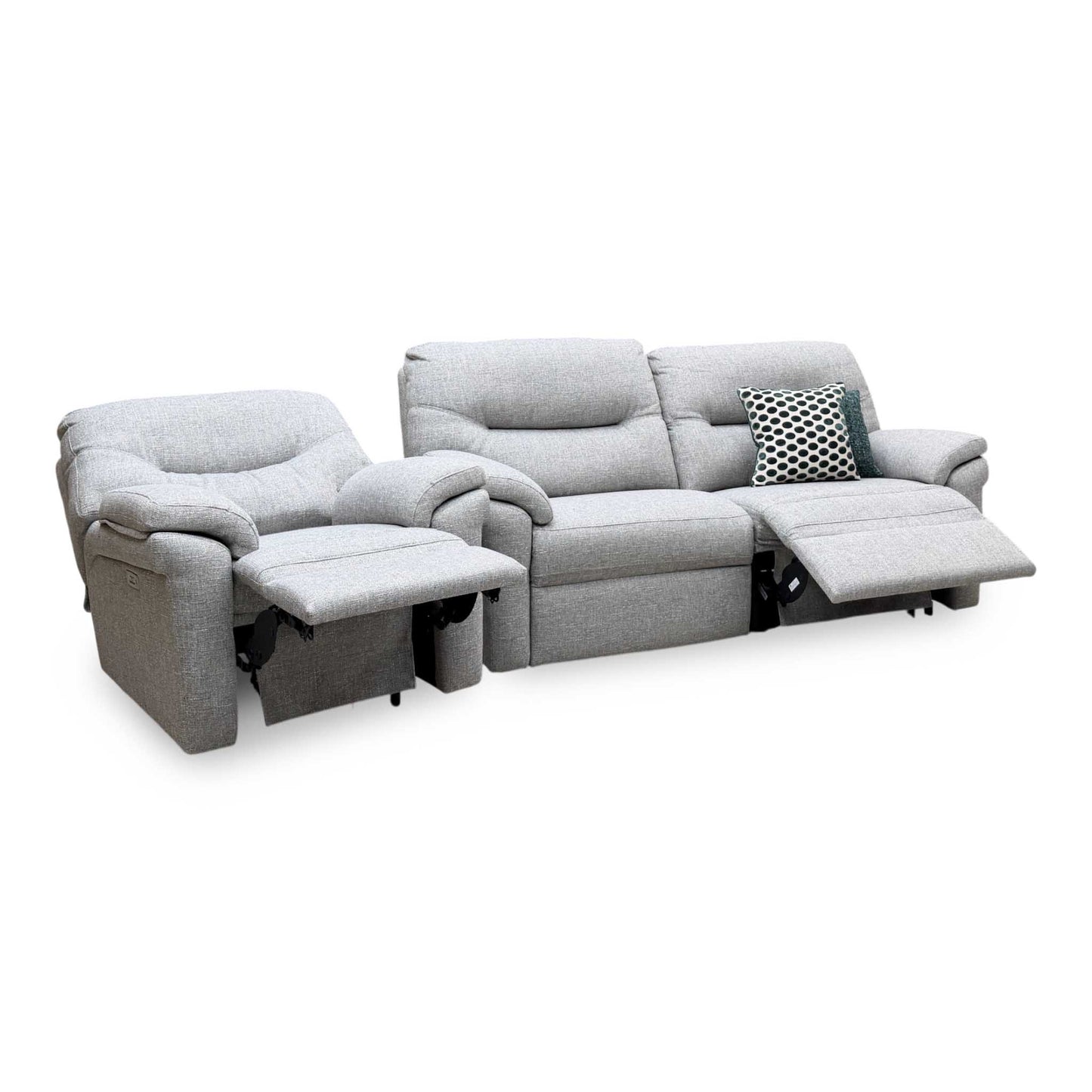 G Plan ‘Seattle’ Grey Fabric 3 Seater Power Recliner Sofa + Power Chair