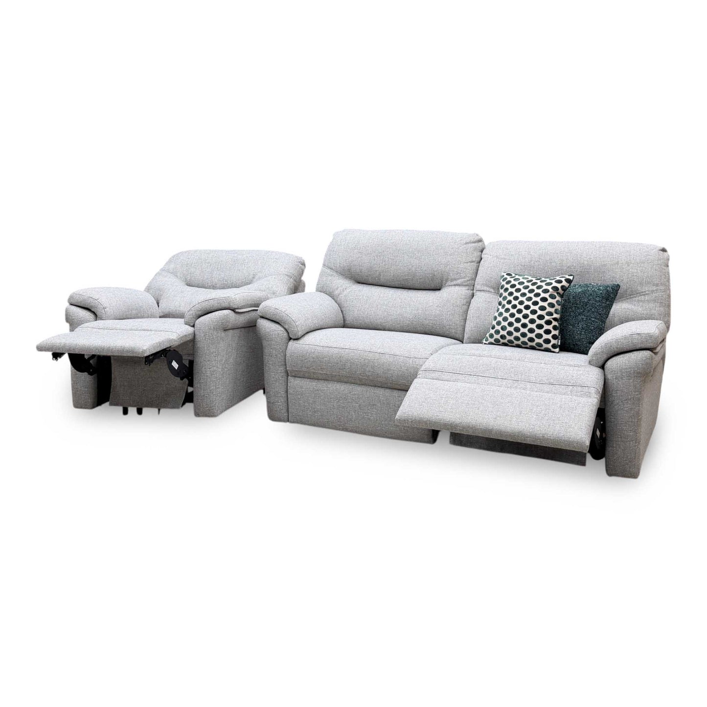 G Plan ‘Seattle’ Grey Fabric 3 Seater Power Recliner Sofa + Power Chair – view 5