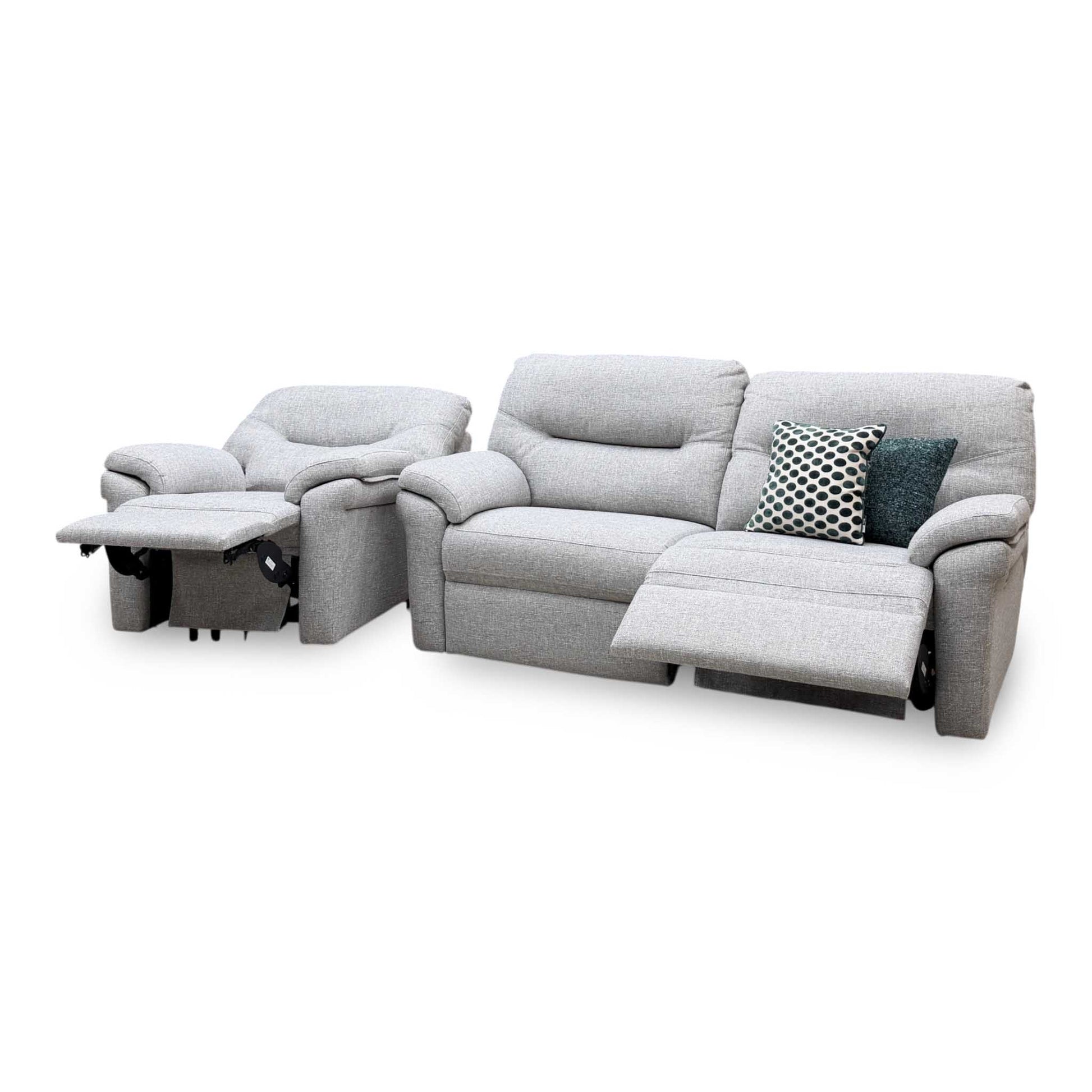 G Plan ‘Seattle’ Grey Fabric 3 Seater Power Recliner Sofa + Power Chair – view 5